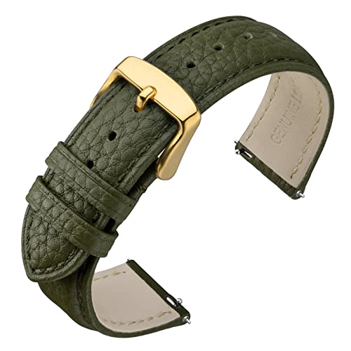 Image of ANNEFIT Watch Band 16mm, Quick Release Textured Padded Leather Straps with Gold Buckle for Men and Women (Army Green)