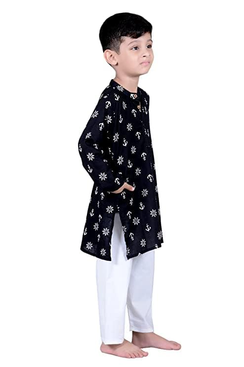 Image of Baby Boys Ethnic Wear | Handloom Cotton Kurta Pajama Set for Festivals | Comfortable & Stylish Traditional Kids Kurta Pyjama Set
