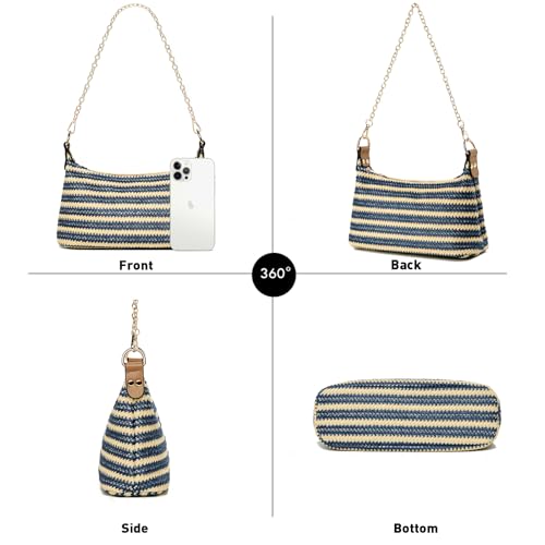 Image of CROJUYI Straw Shoulder Bag for Women Soft Small Woven Shoulder Purse Handbag,Beach Tote Straw Bag for Summer