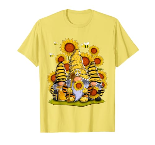 Tres gnomos de miel, gnomos de girasol, lindo gnomo de paz de abeja Camiseta