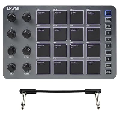 M-VAVE SMC-PAD MIDI Controller,Bluetooth Wireless Portable MIDI Pads with Velocity Sensitive Pads,Beat Maker,white 6.35mm Audio Cable (Grey)