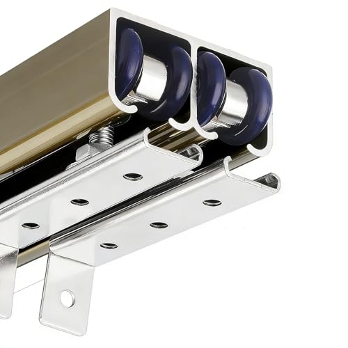 Kit Puerta Corredera Invisible, Herrajes Puertas Correderas Colgadas Doble con Riel y Polea Silenciosa - Capacidad de Carga 60 KG per Puerta Madera 18 a 24 MM Espesor