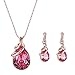 Produktbild ICHQ 2 Stück/Set Mode Rote Kristall Anhänger Damen Halskette Ohrringe Schmuck Zubehör Geburtstags Geschenk (A)