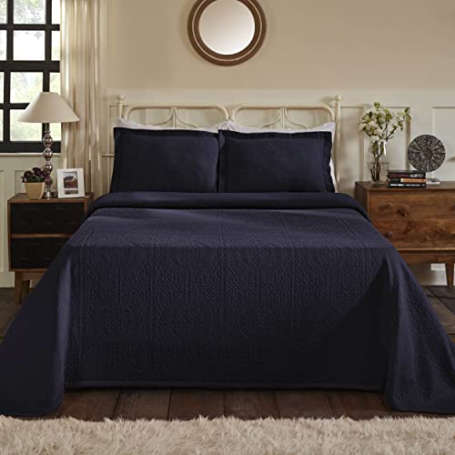 Superior Cotton Fleur De Lis Bedspread Set, Warm Blankets, All-Season Bedding, Bedroom Decor, Decorative Boho Medallion Coverlet, Includes 1 Bedspread, 1 Pillow Sham, Twin, Navy Blue