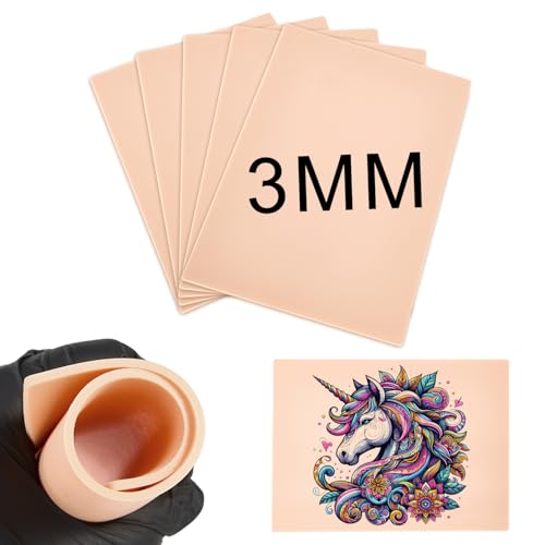 Blank Tattoo Fake Skin 3MM - Babelshar 5 Pcs 6x8" Double Sides Soft Silicone Practice Skin for Tattooing, Thick Practice Skins Pads for Tattoo Beginner & Experienced Artist