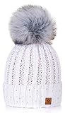 4sold Winter Autunno Inverno Cappello Cristallo più Grande Pelliccia Pom Pom Invernale di Lana Berretto delle Signore delle Donne Beanie Hat Pera Sci Snowboard di Moda (White)