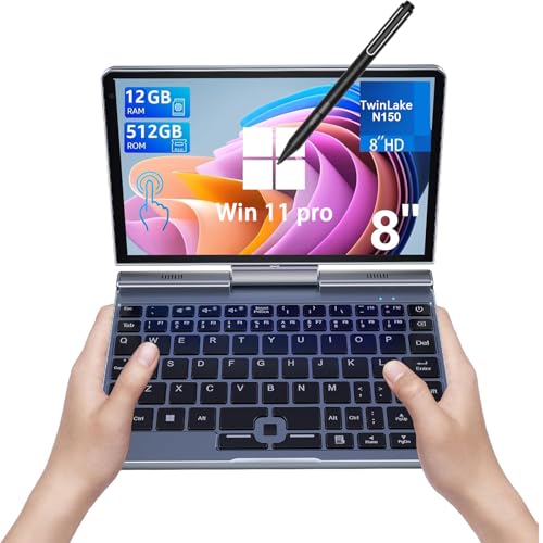 KOOSMILE Mini Laptop, Small Laptop Win11 Pro 8 inch HD Touch Screen 2-in-1 Pocket PC 12GB LPDDR5 RAM, 512GB/1TB SSD Wi-Fi 6,BT 5.2,HDMI,2MP Camera Convertible Laptop (P8-12GB+512GB)