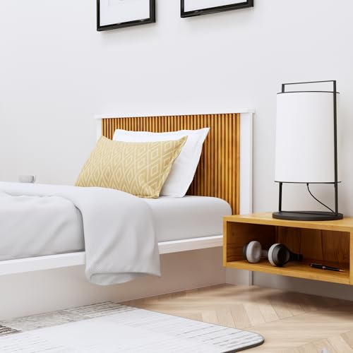 Image of Bniture Modern Low Height Single Size Bed Without Storage | Engineered Wood Platform Beds Headboard | King Size Wooden Cot Double Bed for Bedroom 3 Year Warranty (Frosty White & Giant Wood)