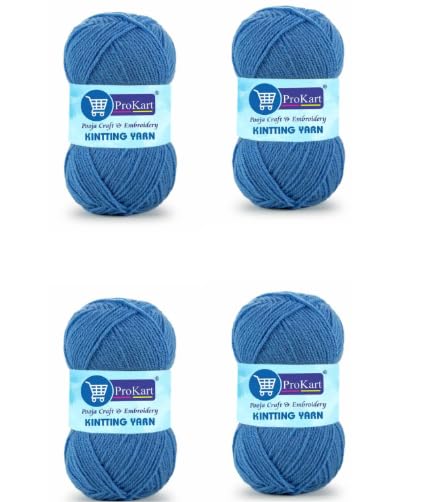 Image of ProKart Premium 4 Ply Wool Yarn, Soft Knitting & Crochet Yarn for Sweaters, Scarves, Hats, Baby Clothes, Purses, Gift Bags and DIY Craft Projects. Blue Color, 100g x 4 Balls.