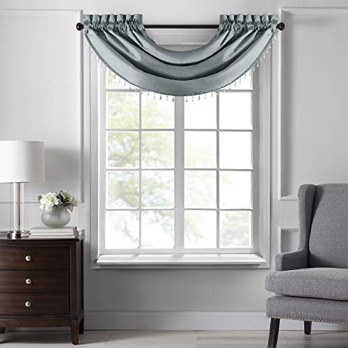 Elrene Home Fashions Colette Faux Silk Waterfall Window, 42 In X 22 In (Beaded Valance), Mineral #TOP27