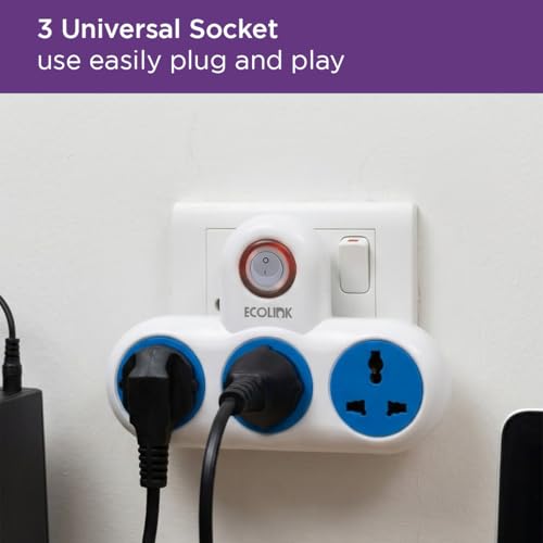Image of EcoLink PowerPlus T-Multiplug 6A Extension | Compact & Portable Power Strip | Home, Office & Travel | Overload & Short Circuit Protection | Pack of 1