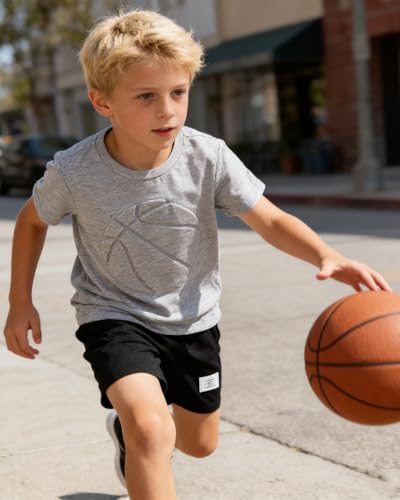 Image of Boys 2 Piece Outfits Short Sleeve Basketball Pattern T-Shirt and Shorts Summer Clothes for Kids 5-12 Years