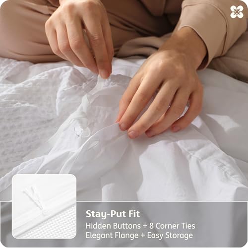 Image of Bedsure Cotton Duvet Cover King Size - 100% Cotton Waffle Weave Bright White Duvet Cover, PureWoven Textured Breathable Bedding Comforter Cover for All Season, 1 Duvet Cover Only 104 inchx90 inch