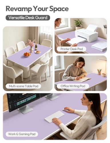Image of YSAGi Leather Desk Protector, Office Mat, Large Mouse Mat, Non-Slip PU Leather Blotter, Laptop Desk Pad, Waterproof Writing Pad for Office and Home (Light Purple, 47.2 inch x 23.6 inch)