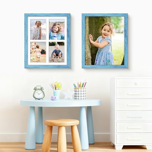 Image of DUENPY 12x16 Picture Frame 5x7 Collage Picture Frame Displays Four 5x7 inch Photos or 12x16 (Without Mat) for Available Horizontal Wall Mounting Display and Vertical Blue