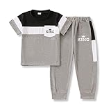 Klyatpxoen Size 6 7 Years Boys Clothing Short Sleeve T Shirt Top and Casual Pants 2-Piece Kids Summer Fall Clothes Sets Black(6-7Y)