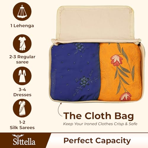 Image of SITTELLA Cotton Canvas Clothes Storage Bags /Saree Covers with Zip for Storage Specially Design for Woman Dresses, Sarees, Lehengas for Wardrobe Organizer (beige, PK 02)