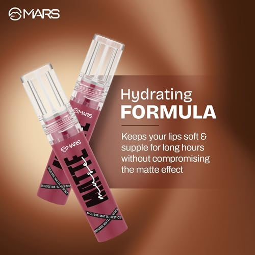 Image of MARS Matte Muse Mousse Lipstick (3ml) (14-RUNWAY QUEEN) with Doe-Foot Applicator | Highly Pigmented | Smooth Texture | Hydrating Formula | Blurry Lips Effect (Pack of 2)
