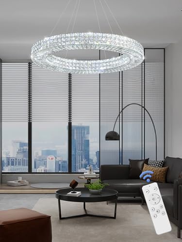 ykolupty Dia 40" Modern Crystal Chandelier Light Fixtures Silver Luxury Chandeliers for Dining Room Round Hanging Pendant Lighting for Living Room Kitchen Entryway Bedroom