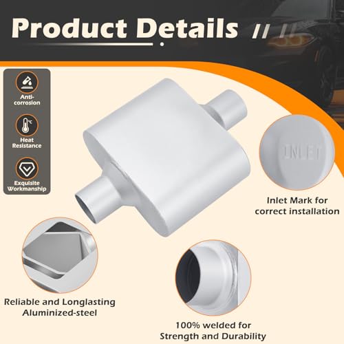 Image of A-KARCK Universal Exhaust Muffler 2.25 inch Center Inlet 2.25 inch Center Outlet, 13 inch Overall Length Aluminized Steel Aggressive Sound Race Muffler for Cars, Trucks