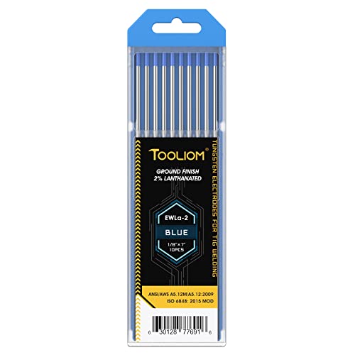 Image of TOOLIOM Tig Tungsten Welding Tungsten Electrodes 2% Lanthanted Tungsten 1 /8 inch x 7 inch (Blue,Ewla-2) 10-Pack