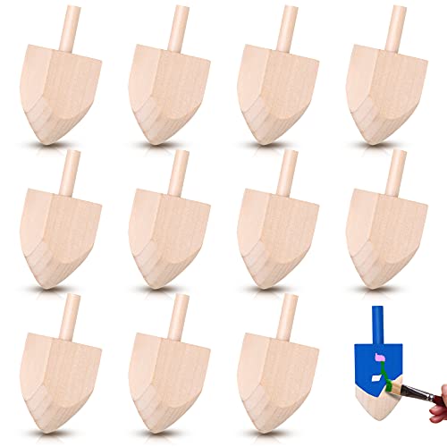 12 Pieces Hanukkah Craft Wooden Dreidel 2.6 Inch Unfinished Chanukah Hand Painted Wooden Dreidel for Hanukkah Party Decoration DIY