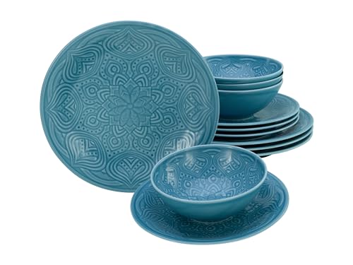 CreaTable, 21623 Serie Orient Mandala - Juego de vajilla de 12 piezas de porcelana, apto para lavavajillas y microondas, fabricado en Europa CreaTable, 21623 Serie Orient Mandala - Juego de vajilla de 12 piezas de porcelana, apto para lavavajillas y microondas, fabricado en Europa