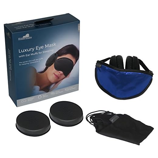 Sleep Mask with Ear Muffs for Sleeping, Blue Hibermate - Luxury Eye Mask with Ear Muffs. Blocks Light and Reduces Noise, Perfect Gift for Shift Workers. Includes Bonus Carry Bag. Navy Blue