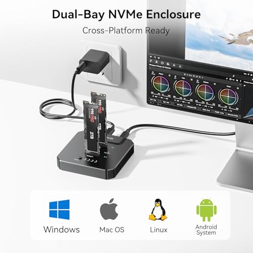 Image of ANYOYO M.2 NVMe SSD Cloner, 20Gbps Dual Bay Offline Duplicator, USB-C 3.2 SSD Reader, Tool-Free SSD Enclosure to USB Adapter Dock for PCIE NVMe SSD Supports M /B&M Key, Aluminum Case with LED Indicator