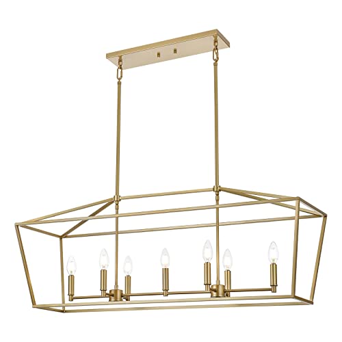 Melucee 7-Light Farmhouse Chandelier Gold Linear Kitchen Island Lighting Modern Candle-Style Dining Room Light Fixtures Ceiling Hanging Foyer Lighting, E12 Base #TOP13