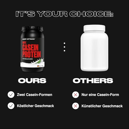 Body Attack 100% CASEIN PROTEIN - Vanilla - 900 g Dose - Hochwertiges Protein Pulver für Muskelaufbau Training -langanhaltende Eiweiß Versorgung -ideale Ergänzung zu Whey Protein