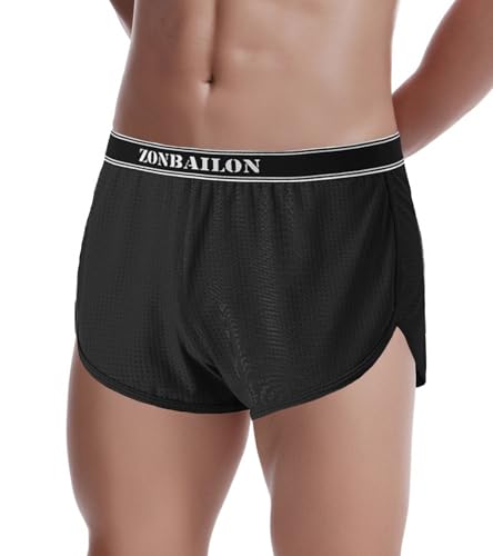 ZONBAILON Men's Sexy Large Split Side Boxer Shorts Fit Casual Running Boxers Mesh Breathable Underwears Athletic Trunks