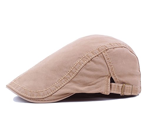 Men's Cotton Flat Snap Hat Ivy Gatsby Newsboy Hunting Cabbie Driving Cap (Khaki)
