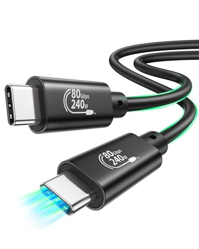 Fitee 80Gbps Cable Thunderbolt 5 1M Compatible, Cable de Datos USB4, Ancho de Banda de Video de 120Gbps, Dual 8K/6K/5K@60Hz, 4K@480Hz, 240W PD3.1 para MacBook M4 Pro/Pro Max, PSSD, Dock, eGPU