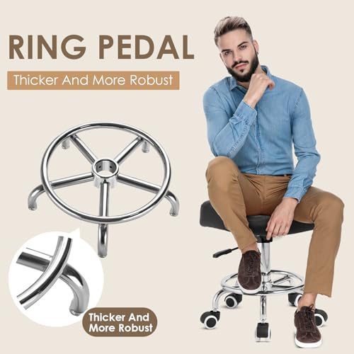 Rolling Stool Wider Rectangular Cushion-Provides a Comfortable, Stable Support Surface with Loop Footrest for Leg Support,Adjustable Stool with Wheels for Salon Tattoo Massage Office Home (Black) by YEEZEE - Used condition - Image 6