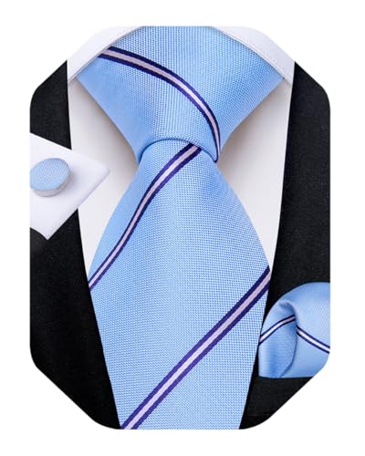 Image of DiBanGu Mens Tie Silk Plaid Striped Necktie and Pocket Square Cufflinks Tie Clip Set with Gift Box Formal Wedding Party