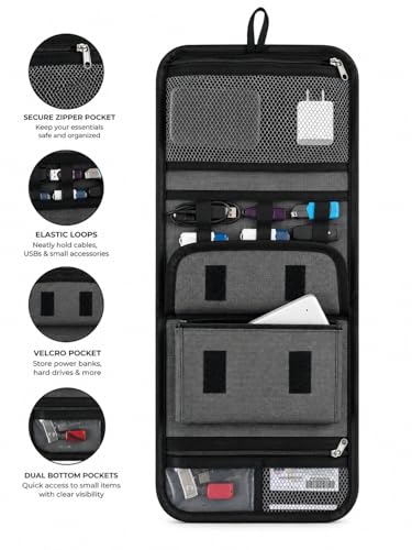 Image of IRONFIX Foldable Gadget Organiser, Travel Cable Management Bag, Roll-Up Electronics Accessories Pouch with Multiple Pockets