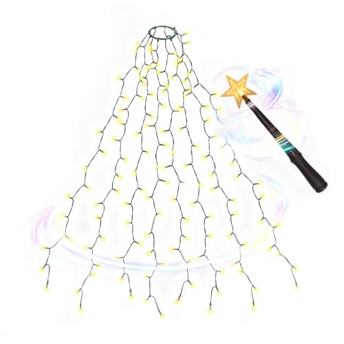 SALCAR 2m Christbaumbeleuchtung mit Ring und 8 Girlanden, mit Zauberstab Fernbedienung, 280er LED Überwurf Lichterkette Weihnachtsbaum für 150cm, 180cm, 210cm, 240cm Tannenbaum - Warmweiß