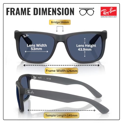Image of Ray-Ban RB4165 JUSTIN CLASSIC Square Sunglasses with Official Kit