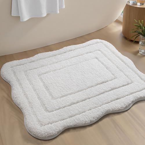 TANVILL White Bathroom Rugs, Non Slip Washable 18x24 Scalloped Bath Rugs by TANVILL - Used condition - Image 8