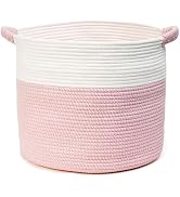 Blanket Basket - Woven Round Rope Storage Basket (16"Wx14"H) for Blankets & Throws, Small Laundry...