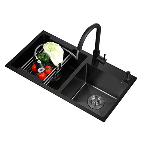 HYCLAM Black nano sink single sink square under the counter bar Yang embedded 304 stainless steel kitchen sink (Black 75 * 40cm)