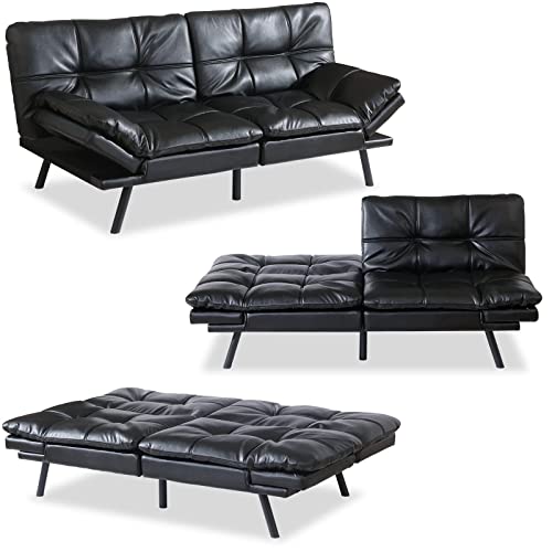 Muuegm Futon Sofa Bed,Modern Futon Couch,Convertible Loveseat Sleeper Daybed Memory Foam Futon Sets With Adjustable Armrests For Living Room,Offices,Apartments,Dorm,Studio/Black #TOP27