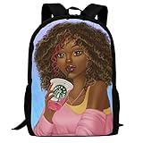 SARA NELL School Backpack Black Art Afro Girl Drink Juice African American Girl Bookbag Casual Travel Bag For Teen Boys Girls