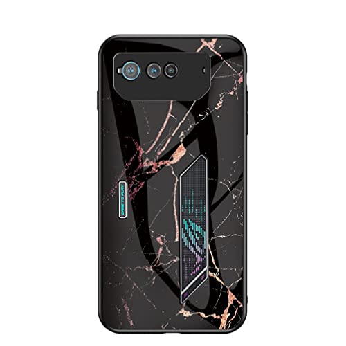 BRAND SET Funda para ASUS ROG Phone 6 5G Caja de Vidrio de Mármol Templado Funda de Silicona Ultrafina Case para ASUS ROG Phone 6 5G (Oro Negro)