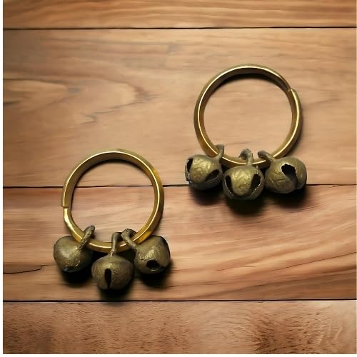 Brass Ghungroo Kadi Finger Clapping Ring Cymbals - Puja Aarti Hand Musical Instrument Set (41mm & 30mm)