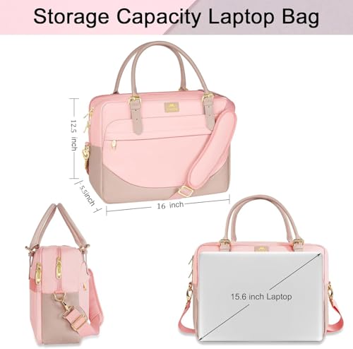 MATEIN Pink Laptop Bag for Women, Handbag with Laptop Compartment 15.6 Inch Ladies Briefcase Office Tote Work Bags for Women, Large Computer Hangbag for School Briefcase for Teacher, Office, Pink - Image 3