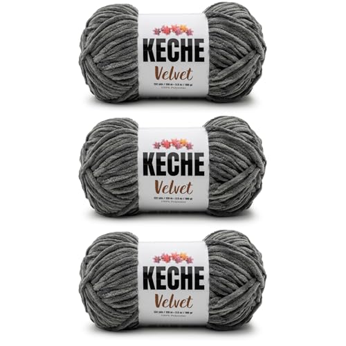 Image of Keche Velvet Yarn for Crocheting, Soft Chenille Bulky Baby Blanket Amigurumi Yarn 3x100 gr (3x132 yds) (3- Skeins) - Dark Grey