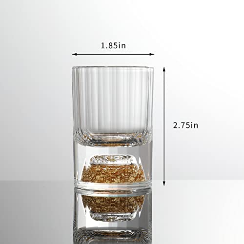 Siyouki Crystal Shot Glasses 1.5 Oz Set Decorated With 24K Gold Leaf Flakes Lead-Free Handmade Set Suitable For Maotai,Spirits,Drinks Tastin, Gift-Box Packaging (6Pcs) #TOP1