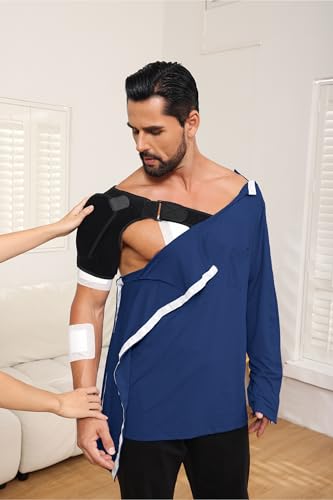 HORSSLE Post Shoulder Surgery Shirt, Comfy Wear After Surgery Shirts, Full Open Side Snap Chemo & Dialysis